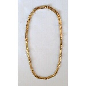 Vintage Gold Tone Linked Choker Necklace with Crystal Rhinestone Accents
